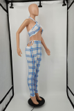 Red Sexy Plaid Patchwork Halter Sleeveless Two Pieces
