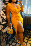 Orange Fashion Solid Patchwork Slit V Neck Sleeveless Dress