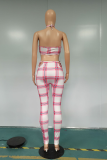 Red Sexy Plaid Patchwork Halter Sleeveless Two Pieces