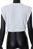 White Fashion Casual Print Patchwork O Neck T-Shirts