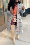 Multicolor Fashion Street Plaid Patchwork Turndown Collar Outerwear