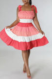 Pink Fashion Sexy Patchwork Bandage Backless Spaghetti Strap Sleeveless Dress Dresses