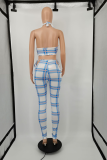 Red Sexy Plaid Patchwork Halter Sleeveless Two Pieces