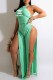 Green Fashion Sexy Print Backless Slit O Neck Jumpsuits