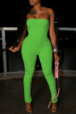 Red Sexy Casual Solid Backless Strapless Skinny Jumpsuits