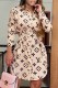Light Brown Fashion Street Print Frenulum Turndown Collar Shirt Dress Dresses