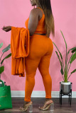 Coffee Sexy Casual Solid Cardigan Vests Pants Sleeveless Three-piece Set