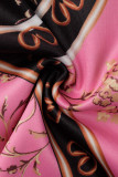 Pink Casual Print Patchwork Buttons O Neck One Step Skirt Dresses