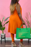 Coffee Sexy Casual Solid Cardigan Vests Pants Sleeveless Three-piece Set