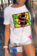 White Fashion Casual Print Patchwork O Neck T-Shirts