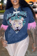 Dark Gray Fashion Print Patchwork O Neck T-Shirts