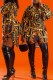 Black Gold Fashion Street Print Patchwork With Belt Turndown Collar Shirt Dress Dresses