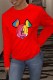 Red Fashion Street Character Print Patchwork O Neck Tops