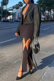 Orange Sexy Solid Hollowed Out Patchwork Regular High Waist Pencil Solid Color Bottoms
