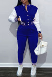 Purple Fashion Casual Patchwork Cardigan Pants Long Sleeve Two Pieces