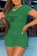 Green Fashion Casual Print Letter O Neck Short Sleeve Two Pieces