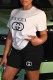 Black Fashion Casual Print Letter O Neck Short Sleeve Two Pieces