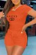 Orange Fashion Casual Print Letter O Neck Short Sleeve Two Pieces