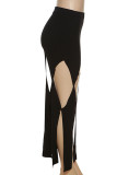 Orange Sexy Solid Hollowed Out Patchwork Regular High Waist Pencil Solid Color Bottoms