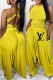 Yellow Fashion Street Letter Fold O Neck Sleeveless Two Pieces