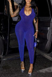 Royal Blue Sexy Solid Patchwork Backless Halter Skinny Jumpsuits