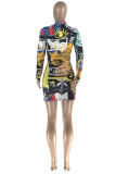 Multicolor Fashion Casual Print Patchwork O Neck Long Sleeve Dresses