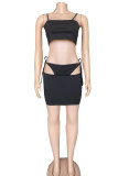 Royal Blue Sexy Solid Bandage Hollowed Out Patchwork Spaghetti Strap Sleeveless Two Pieces