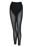 Red Sexy Solid Patchwork See-through Regular High Waist Pencil Solid Color Bottoms