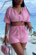 Pink Fashion Casual Solid Patchwork V Neck Short Sleeve Two Pieces