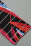 Red Sexy Print Patchwork O Neck Long Sleeve Two Pieces