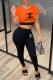 Orange Fashion Casual Print Letter O Neck Short Sleeve Two Pieces