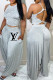 Grey Fashion Street Letter Fold O Neck Sleeveless Two Pieces