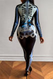 Blue Fashion Casual Print Patchwork Half A Turtleneck Skinny Jumpsuits