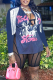 Deep Blue Fashion Print Tassel V Neck Tops