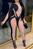 Red Sexy Solid Patchwork See-through O Neck Skinny Jumpsuits
