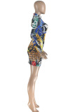 Multicolor Fashion Casual Print Patchwork O Neck Long Sleeve Dresses