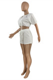 Pink Fashion Casual Solid Patchwork V Neck Short Sleeve Two Pieces