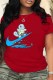 Red Fashion Casual Print Patchwork O Neck T-Shirts