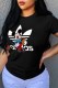 Black Fashion Casual Character Patchwork Letter O Neck T-Shirts