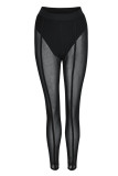 Red Sexy Solid Patchwork See-through Regular High Waist Pencil Solid Color Bottoms