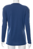 Deep Blue Fashion Print Tassel V Neck Tops