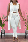 Coffee Sexy Casual Solid Cardigan Vests Pants Sleeveless Three-piece Set