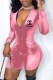 Pink Fashion Street Print Letter Zipper Collar Rompers