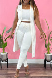Coffee Sexy Casual Solid Cardigan Vests Pants Sleeveless Three-piece Set