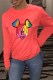 Watermelon Red Fashion Street Character Print Patchwork O Neck Tops
