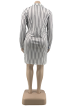 Tangerine Red Casual Striped Patchwork Turndown Collar Shirt Dress Plus Size Dresses
