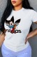 White Fashion Casual Character Patchwork Letter O Neck T-Shirts