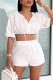 White Fashion Casual Solid Patchwork V Neck Short Sleeve Two Pieces