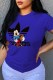 Blue Fashion Casual Character Patchwork Letter O Neck T-Shirts