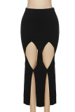 Orange Sexy Solid Hollowed Out Patchwork Regular High Waist Pencil Solid Color Bottoms